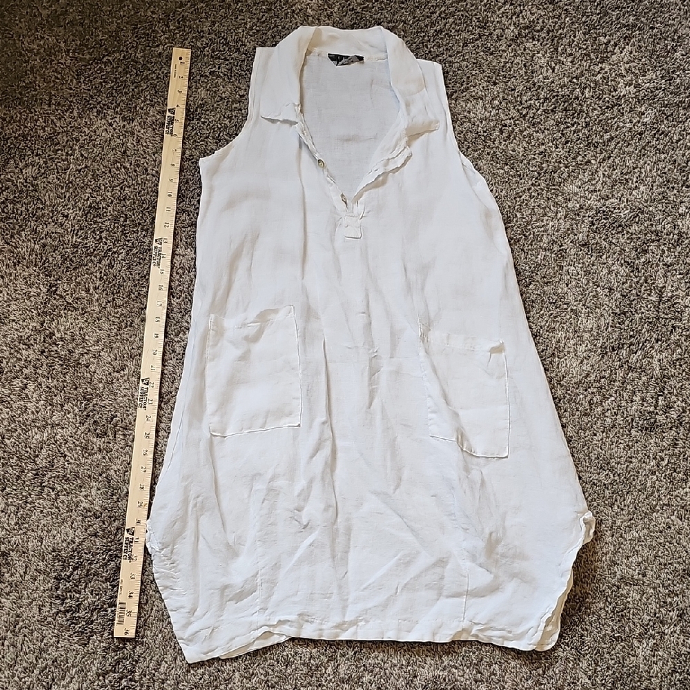 STUNNING SAGA WHITE ITALIAN LINEN SHIRT DRESS